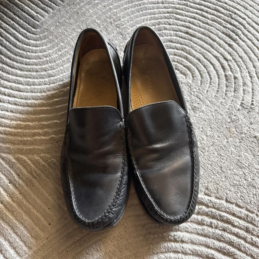 Cole Haan Shoes Mens 9.5 Black Leather Loafers Slip On Moc Toe Dress C12658 Nice